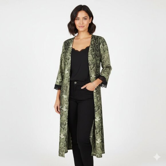 *Revamped Green Snake Skin Printed Duster Cardigan - Picture 1 of 6